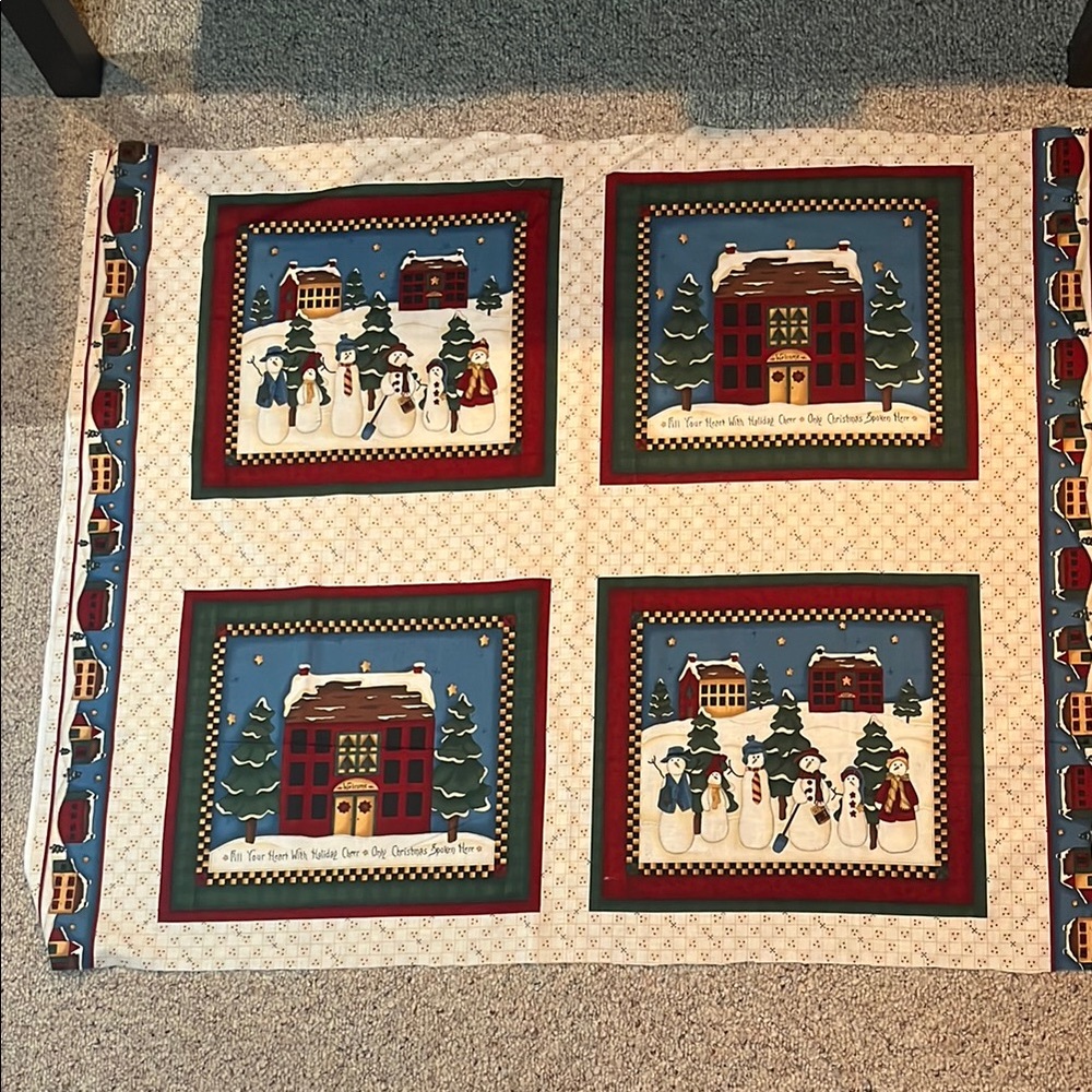 Festive Snowman Holiday Quilt Panel Pillows Cotton Leslie Beck Fabric